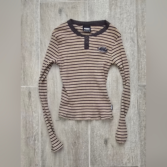 Minga London Tops - Minga London Striped Brown Henley